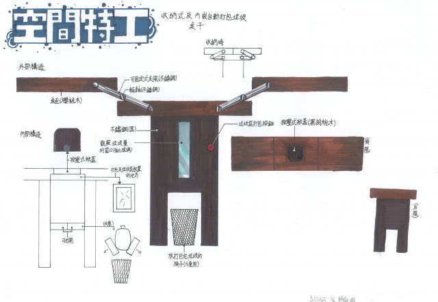 收納式及內砍自動打包垃圾桌-2021 特工盃家具設計大賽