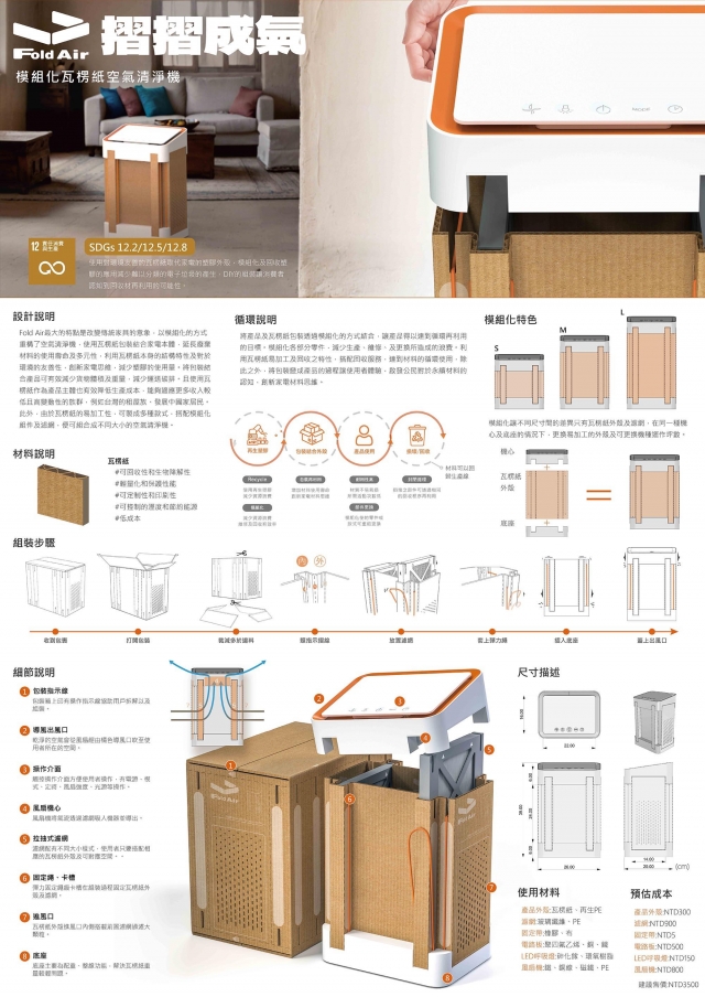 商品設計｜Fold Air 摺摺成氣 模組化瓦楞紙空氣清淨機-第12屆特力家居盃設計大賽--網路人氣票選