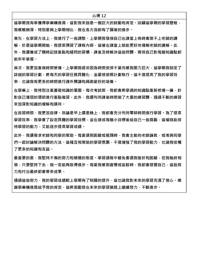 心得12-1122學期學業精進優秀心得競賽