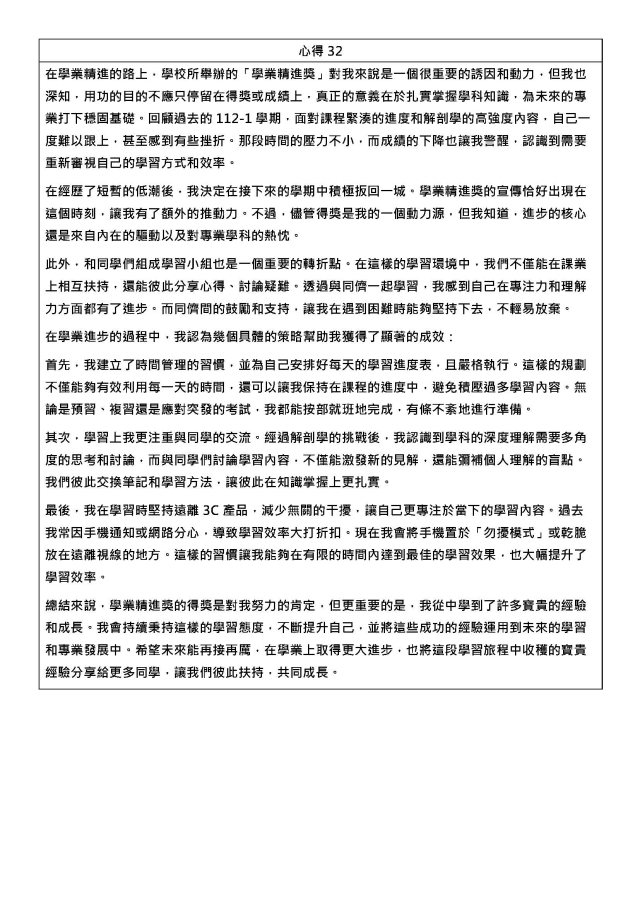 心得32-1122學期學業精進優秀心得競賽