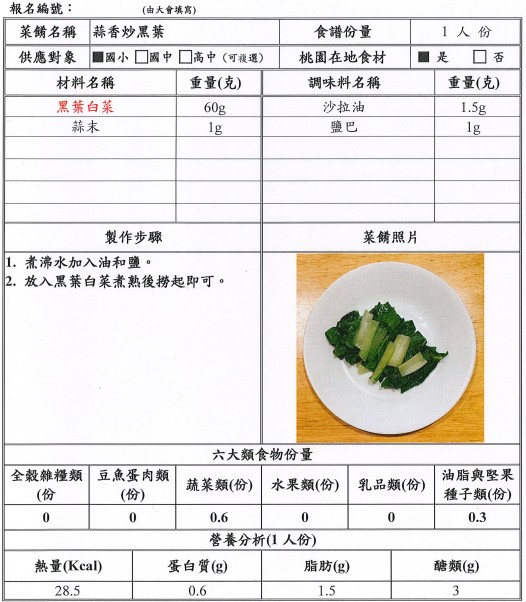 【決選序號 01】-113學年度桃園市廚神爭霸票選活動