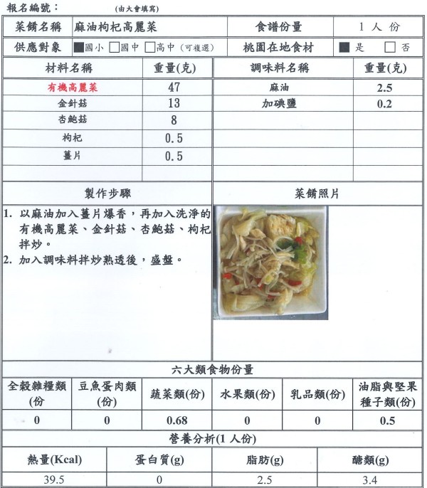 【決選序號 05】-113學年度桃園市廚神爭霸票選活動