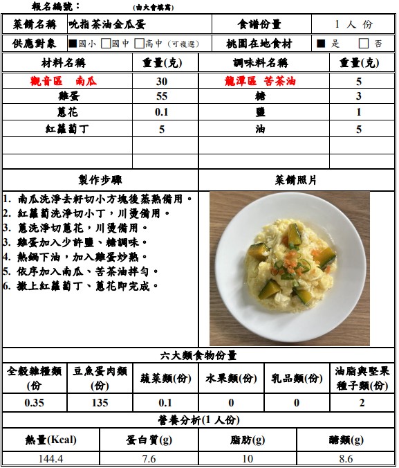 【決選序號 11】-113學年度桃園市廚神爭霸票選活動