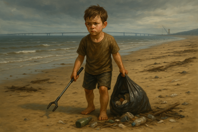 撿不完的海－一個男孩的奮鬥，喚醒我們對環境的集體責任-114年金門縣環境教育AI創圖徵選活動