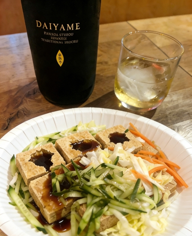 芋燒酎(綠茶割)x臭豆腐-日本燒酎 × 台灣小吃