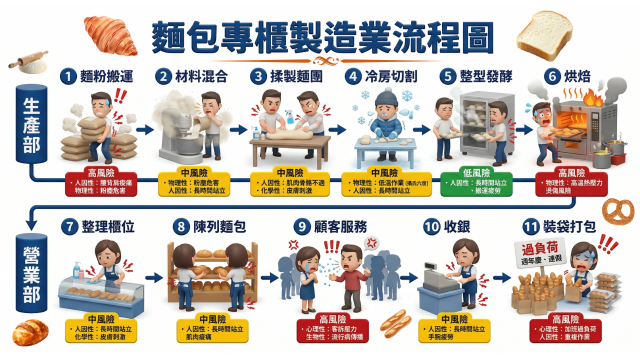 麵包專櫃製造業工作流程圖-【2026 德霖 AI 圖像應用賽：讓 AI 成為職護最強助手】